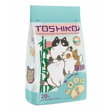 Toshiko Зеленый чай наполнитель комкующийся древесный для кошачьих туалетов - 76 кг 20 л 2138₽