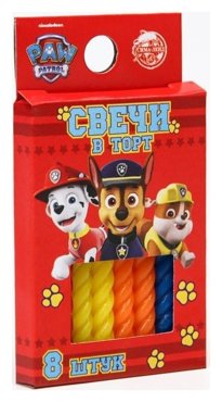 Набор витых свеч в торт 8 шт С днем рождения красный щенячий патруль 55₽