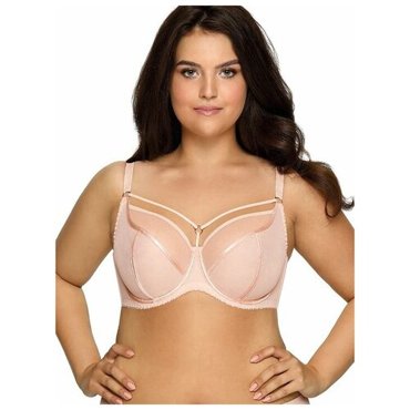 Бюстгальтер классика Ava Lingerie из сетки гладкий боковая поддержка чашка на косточках формованная бретели регулируемые съемные размер 70H бежевый розовый 5951₽