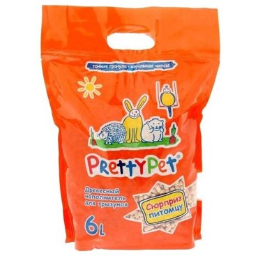 Наполнитель древесный PrettyPet для грызунов и птиц древесный с морковными чипсами 6 л 2 кг 293₽