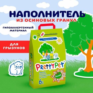 Наполнитель древесный PrettyCat PrettyPet Осиновый 2 кг6 л 1шт в уп 1уп 453₽