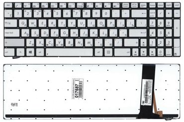 Клавиатура для ноутбука Asus N56JN серебристая с поддержкой подсветки 2480₽