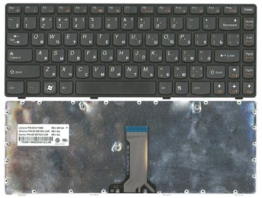 Клавиатура для ноутбука Lenovo IdeaPad G470A черная с черной рамкой 880₽