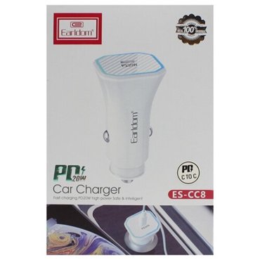 Зарядное устройство Блок питания USB авто Earldom ES-CC8 20W выход Type C белый 451₽