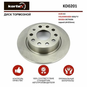 Тормозной диск Kortex для Audi A3 Volkswagen Golf V Skoda Octavia задd-253mm OEM 1K0615601AB 1K0615601K 240110-02771 5Q0615601F 921209 2679₽