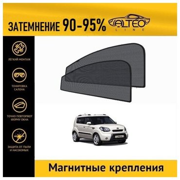 Каркасные автошторки ALTEO PREMIUM на Kia Soul 1 2008-2011 на передние двери на магнитах с затемнением 90-95 2550₽