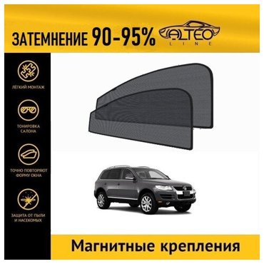 Каркасные автошторки ALTEO PREMIUM на Volkswagen Touareg 1 рестайлинг GP 2006-2010 на передние двери на магнитах с затемнением 90-95 2500₽
