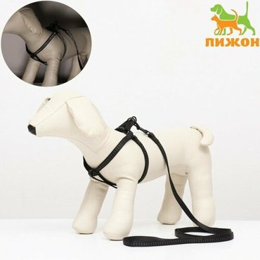 Комплект двухслойный поводок 130 х 1 см ОГ 25-38 см чёрный 881₽