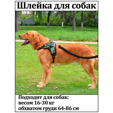 Шлейка для собакшлейка прогулочнаяремень для собакповодоканатомическая регулируемая шлейка размер L зеленый камуфляж 519₽