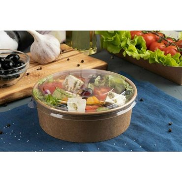 Салатник картонный 620 мл 240 штук Упаковка бумажная 240 штук ЕCO RCONT 620мл Pure Kraft крышка в комплекте 11330₽