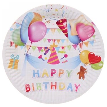 Florento Набор одноразовых тарелок Happy Birthday Шарики цветные 18 см 10 шт белыйрозовый 214₽