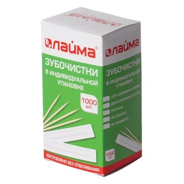 Зубочистки деревянные LAIMA комплект 1000 штук в индивидуальной бумажной упаковке 604771 1 шт 768₽