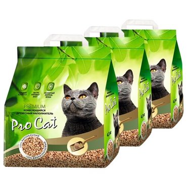 Наполнитель для кошачьего туалета PRO CAT комкующийся древесный 43кг упаковка - 3 шт 3537₽