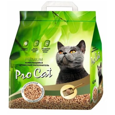 Наполнитель для кошачьего туалета PRO CAT комкующийся древесный 43кг упаковка - 3 шт 2938₽