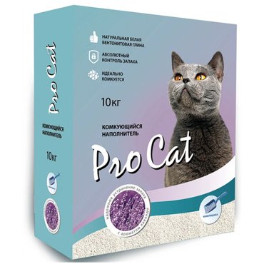 Наполнитель для кошачьего туалета PRO CAT Lavanda комкующийся из экстра белой глины 10кг 2224₽