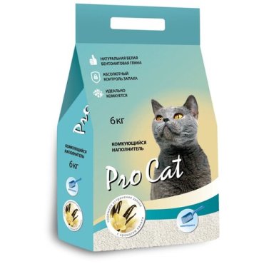 Наполнитель для кошачьего туалета PRO CAT Vanilla комкующийся из экстра белой глины 6кг 1124₽