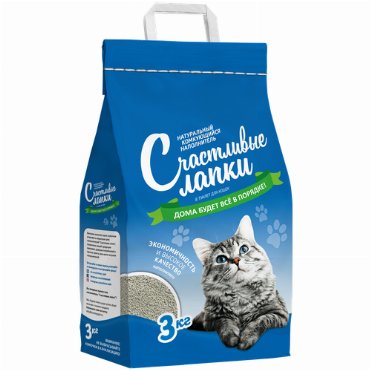 Наполнитель Счастливые Лапки для кошек комкующийся 3кг 163₽