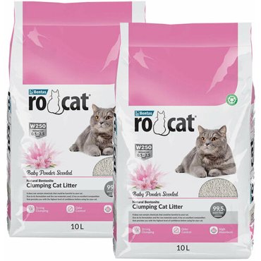 RO CAT BABY POWDER наполнитель комкующийся для туалета кошек с ароматом детской присыпки 10 10 л 3040₽