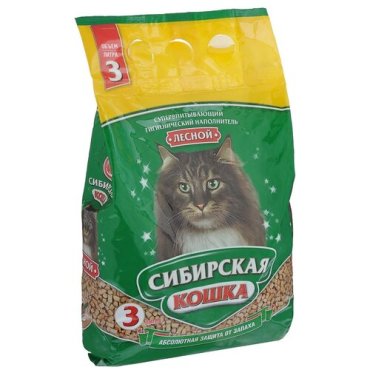Сибирская кошка лесной наполнитель древесный для туалета кошек (20 л)
