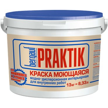 Краска водно-дисперсионная Bergauf Praktik моющаяся для внутренних работ матовая белый 833 л 13 кг 2482₽