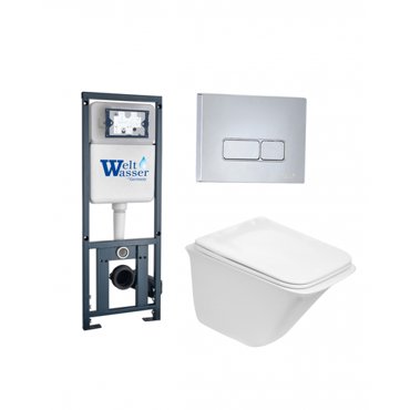 Комплект 3 в 1 инсталляция WeltWasser WW Marberg 410 Подвесной унитаз Weltwasser Rotbach 004 GL-WT кнопка хром SE 10000006496_ 23230₽