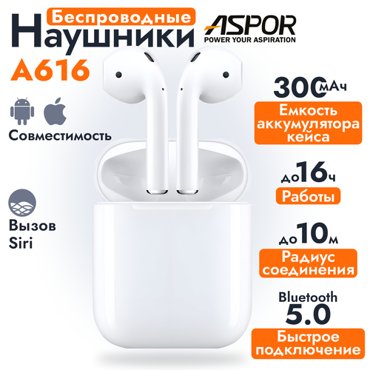 Беспроводные наушники ASPOR A616 TWS Bluetooth-наушники для IOS Android 1290₽
