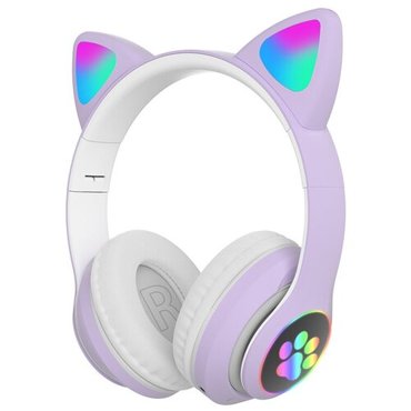 Беспроводные наушники Кошачьи ушки светящиеся CAT STN-28 сиреневые 610₽