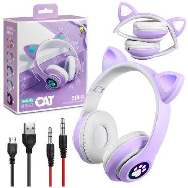 Беспроводные наушники Bluetooth CAT STN-28 со светящимися кошачьими ушками детские Фиолетовые 712₽