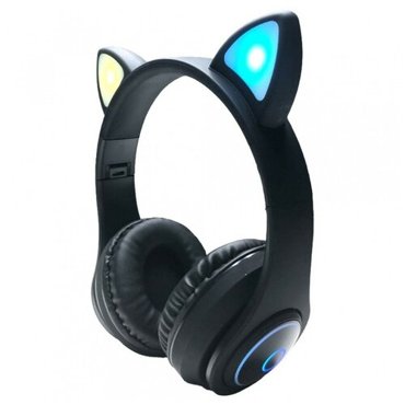 Наушники беспроводные Bluetooth Cat Ear KT-41 со светящимися кошачьими ушками - черный 1367₽