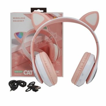 Наушники беспроводные светящиеся ушки кошки Bluetooth 50 с микрофоном SD-карты Mp3 стерео плеер цвет розовый 1300₽