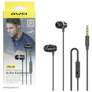 Наушники проводные черные с микрофоном Awei PC-2 299₽
