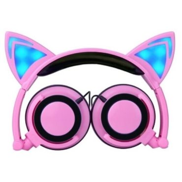 Наушники с ушками кошки cветящиеся Розовый 890₽