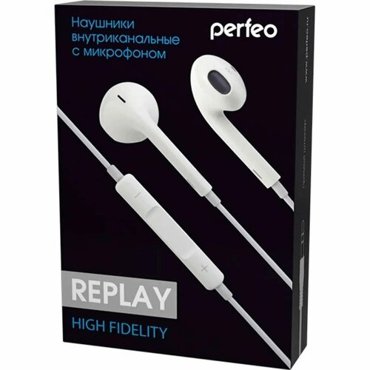Наушники вкладыши с микрофоном Perfeo Replay белые 690₽
