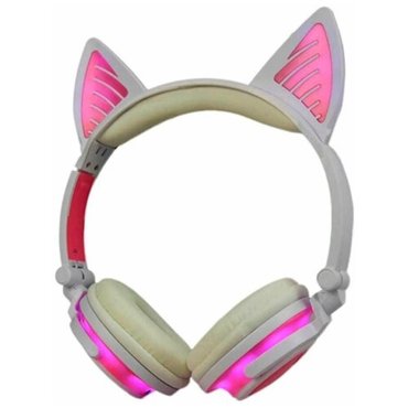 Светящиеся наушники Ушки кошки бело-розовые с подсветкой и Bluetooth 1823₽