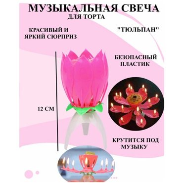 Свеча для торта музыкальная Страна Карнавалия Тюльпан цвет розовый 174₽