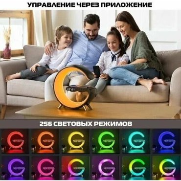 Беспроводная многофункциональная лампа-колонка с ночником часами и будильником 2482₽