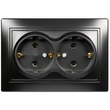 Розетка Smartbuy 2-местная с заземлением 16А черная Венера SBE-01b-16-S2-Z-c 685₽