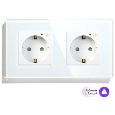 Умная двойная встроенная розетка Tuya для Алисы WiFi 16А с таймером стеклянная белая с голосовым управлением умным домом 2680₽