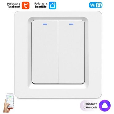 Умный двухклавишный выключатель Wi-FiBluetooth Terem Techno с Алисой универсальный без нуля И С нулем белый импульсный 1431₽