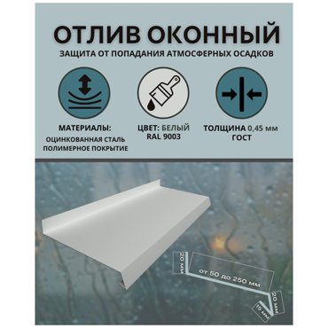 Отлив оконный ширина 90 мм длина 1250 мм белый RAL 9003 Комплект 5 шт 1856₽