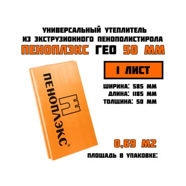 Пеноплэкс 50мм ГЕО 50х585х1185 1 плита 069 м2 универсальный утеплитель из экструзионного пенополистирола 1050₽