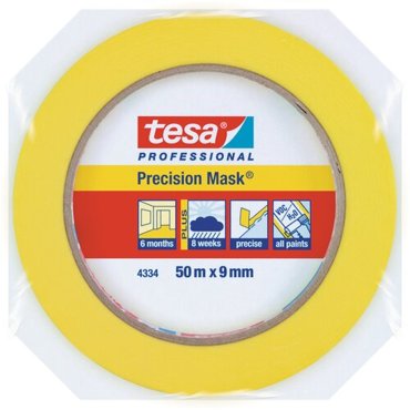 Малярная лента TESA желтая для четких краев, TESA 4334 четкий край, 19 мм х 50 метров (6 месяцев), оригинал - 1 шт