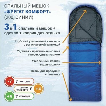 Спальный мешок Фрегат Комфорт 200 туристический армейский синий 1990₽