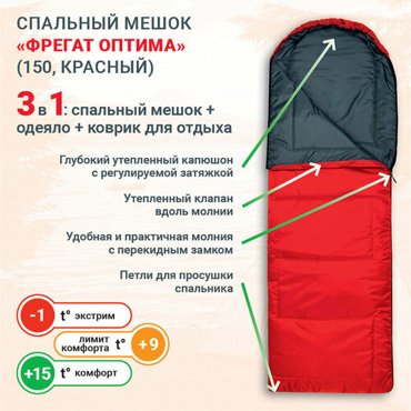 Спальный мешок Фрегат Оптима 150 туристический армейский красный 1790₽