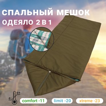 Спальный мешок-одеяло туристический Размер XL 80 см Утеплитель Синтепон 400гр Спальник 7636₽