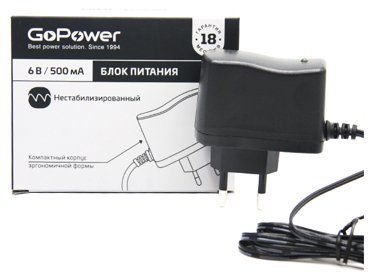 Блок питания GoPower 500mA 6V 55x2512мм нестабилизированный положительная полярность фото 3 500₽