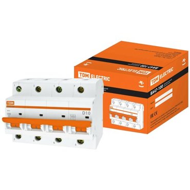 Авт выкл ВА47-100 4Р 10А 10кА х-ка D TDM SQ0207-0034 1 шт 2129₽