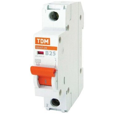 Автоматический выключатель TDM ВА47-29 1P 25А характеристика B 318₽