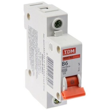 Выключатель автоматический TDM ВА47-63 1п 6 А 45 кА В SQ0218-0037 443₽