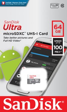 Карта памяти 64Gb microSDXC Sandisk Ultra Class 10 UHS-I U1 SDSQUNR-064G-GN3MN 680₽